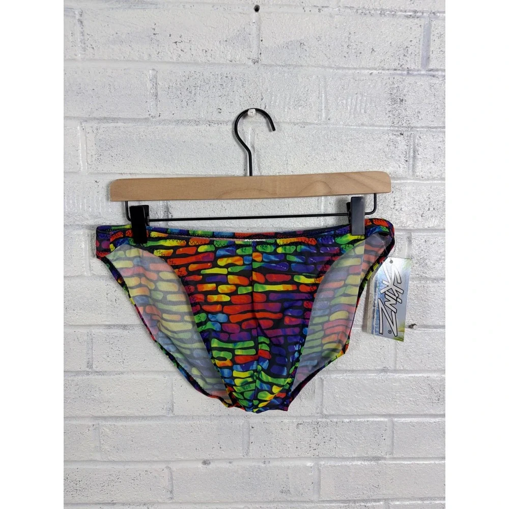 Skinz Competition Posing Brief Men XL Rainbow Brick Print Semi Sheer Bikini